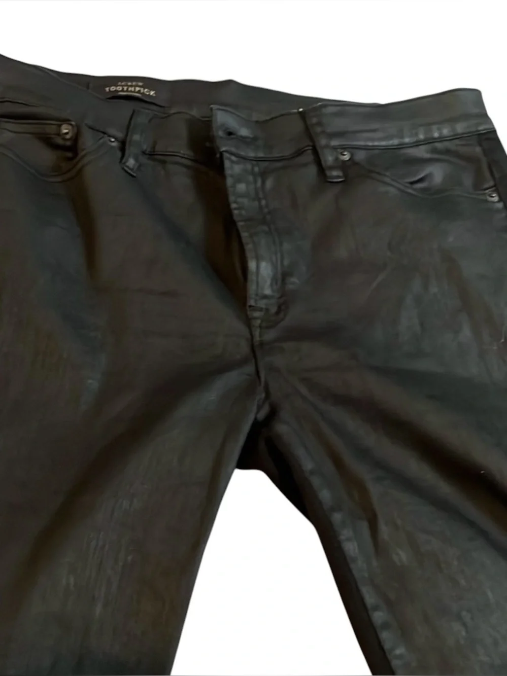 J. Crew size 32 black coated jeans style toothpick back is softer ponte fabric